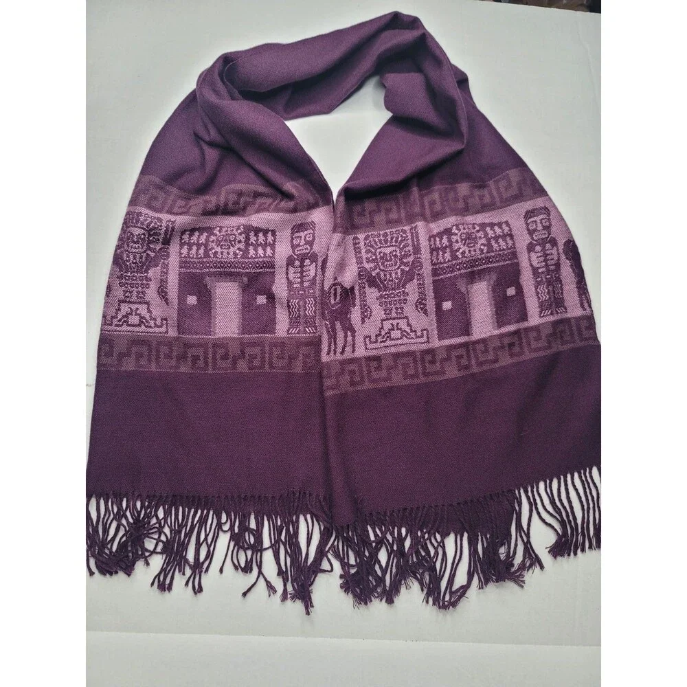 Alpaca Llama Tribal Print Fringe Scarf Women’s Boho Southwestern Tribal Shawl